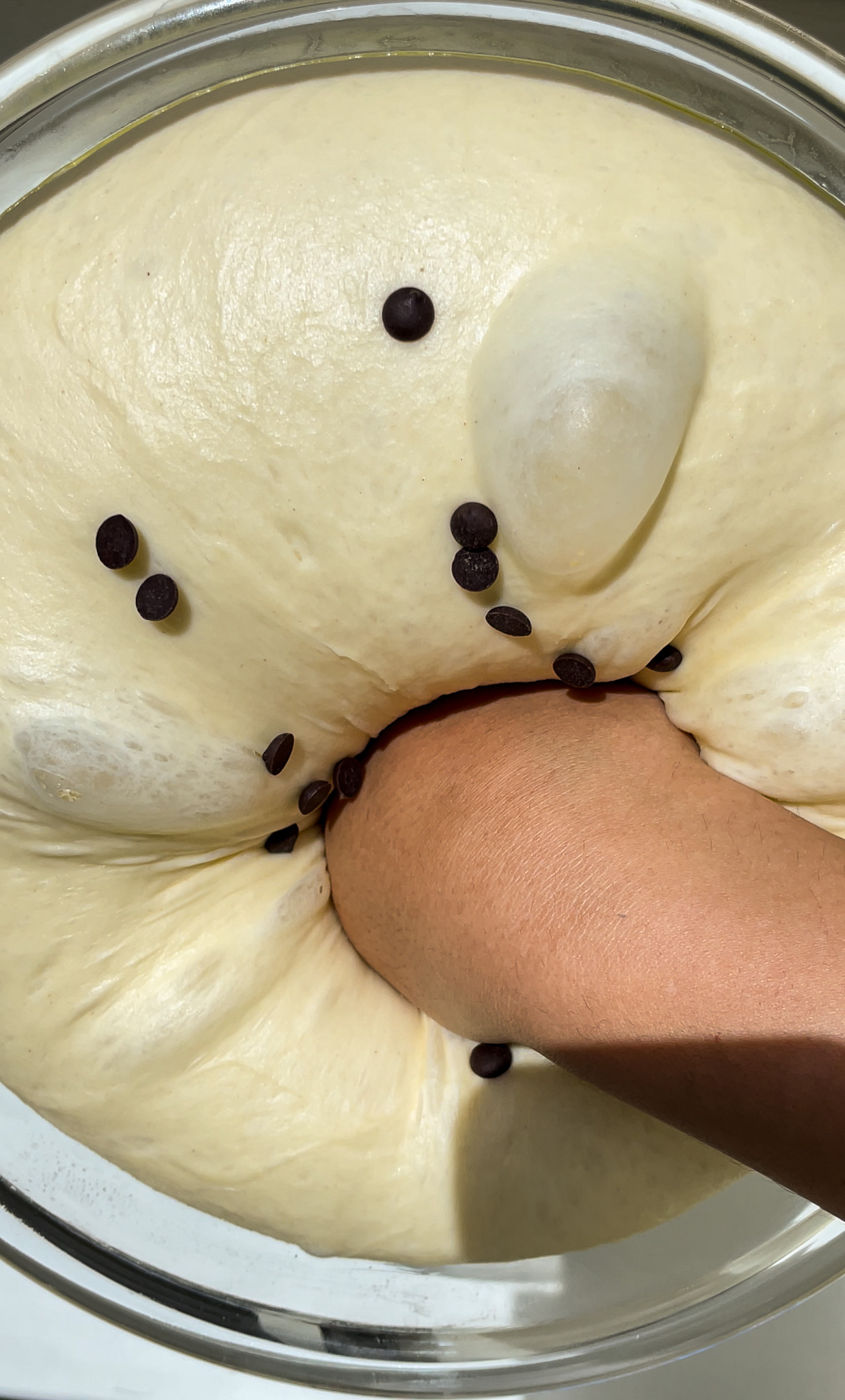 Kneading Flour for Chocolate Chip Brioche bread