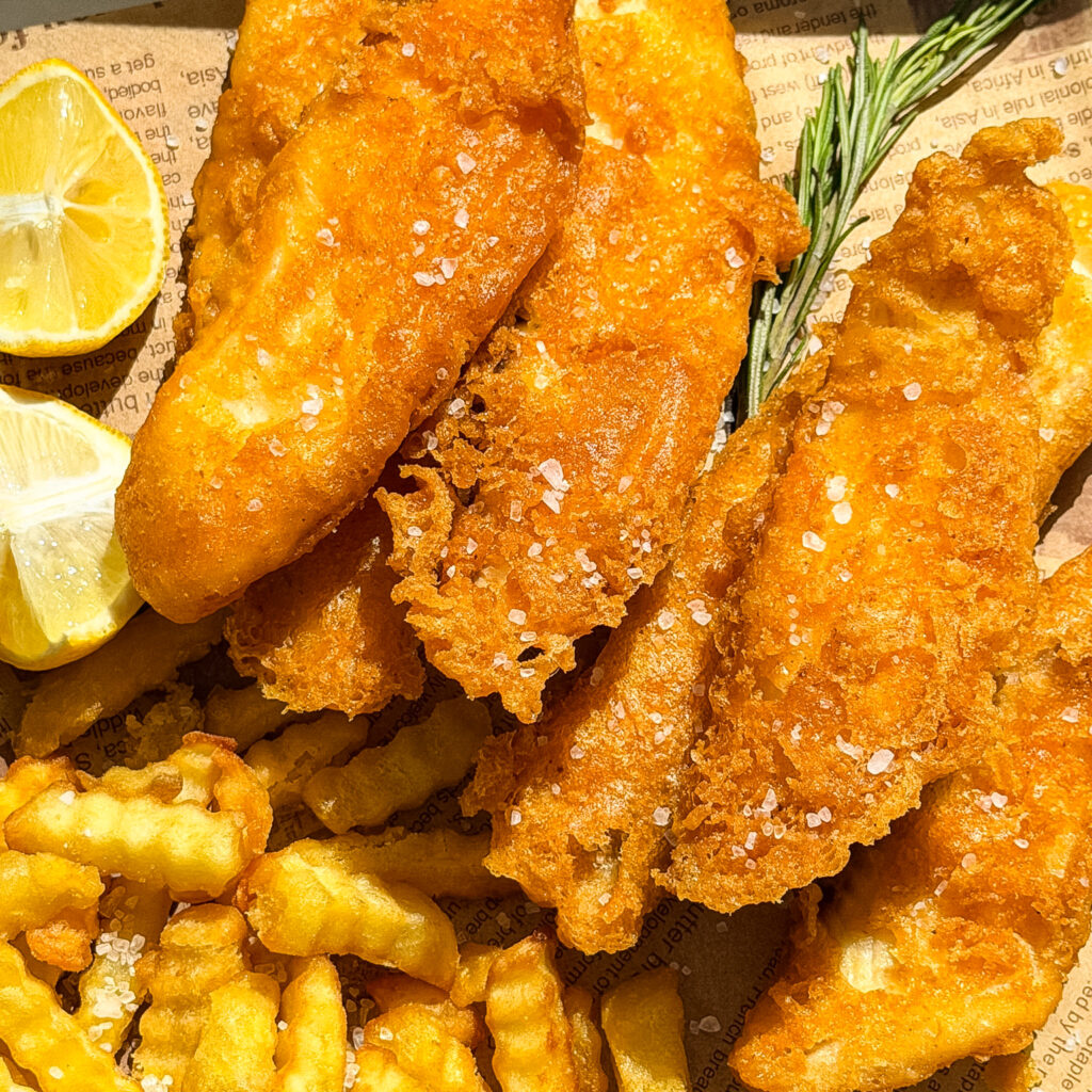 British Fish and Chips with Soda Water Batter & Golden Fries