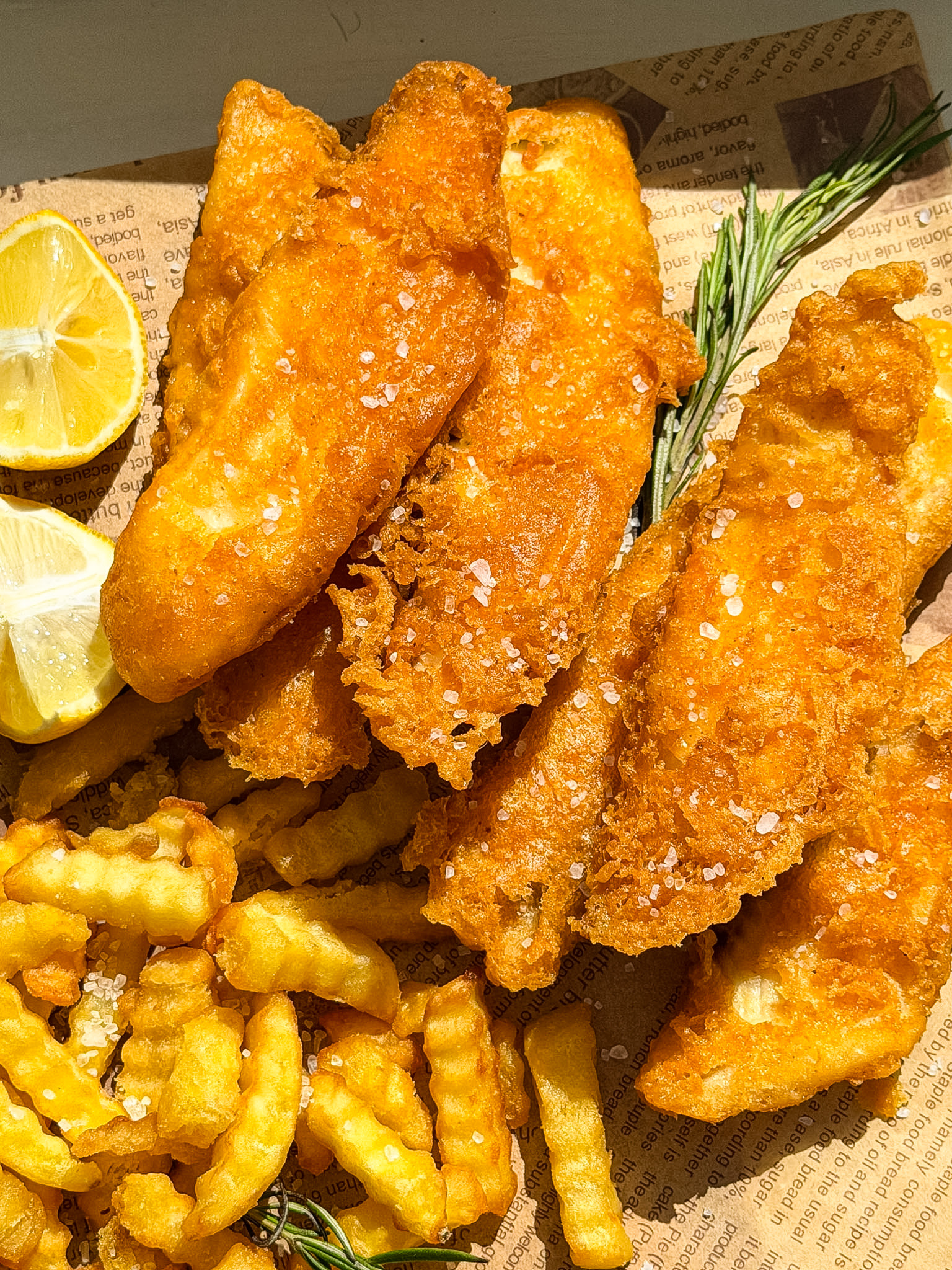 British Fish and Chips with Soda Water Batter & Golden Fries